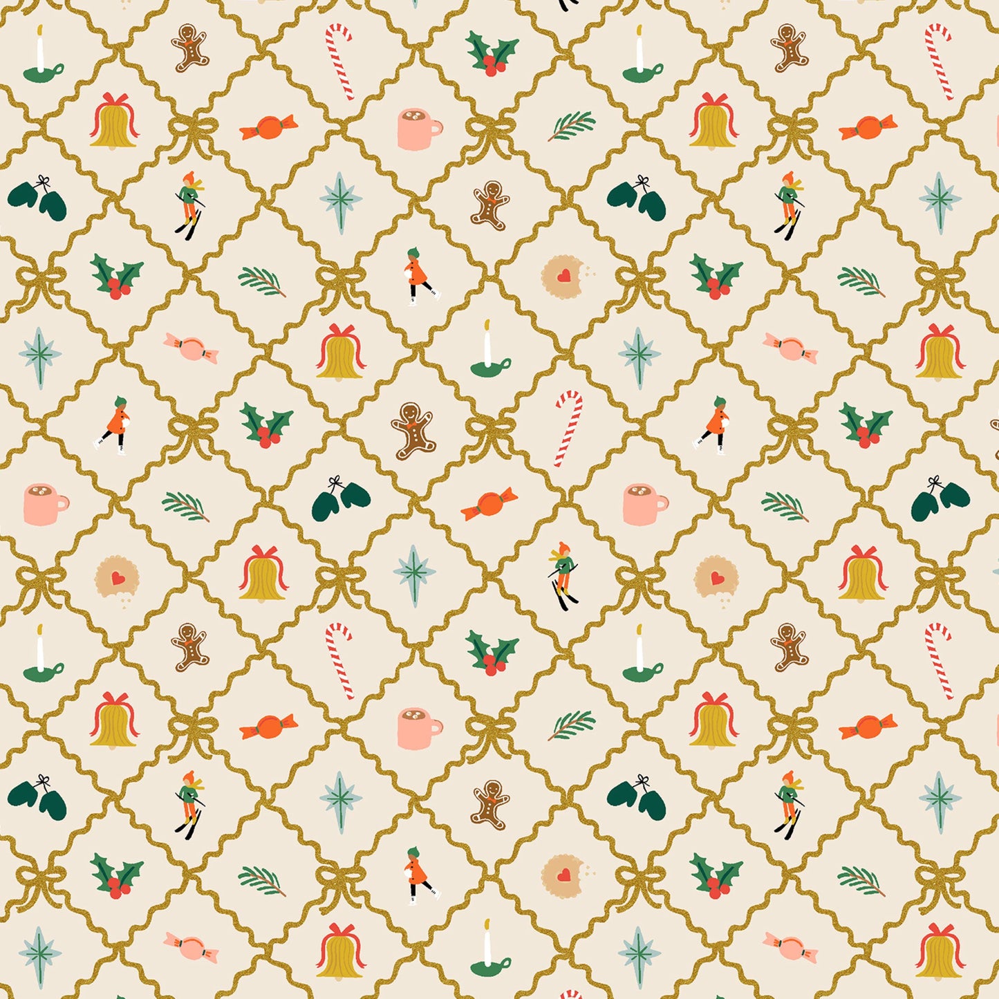 Holiday Argyle Cream Gold METALLIC Holiday Classics IV Anna Bond Rifle Paper Co Basics Cotton + Steel Fabric Fetish