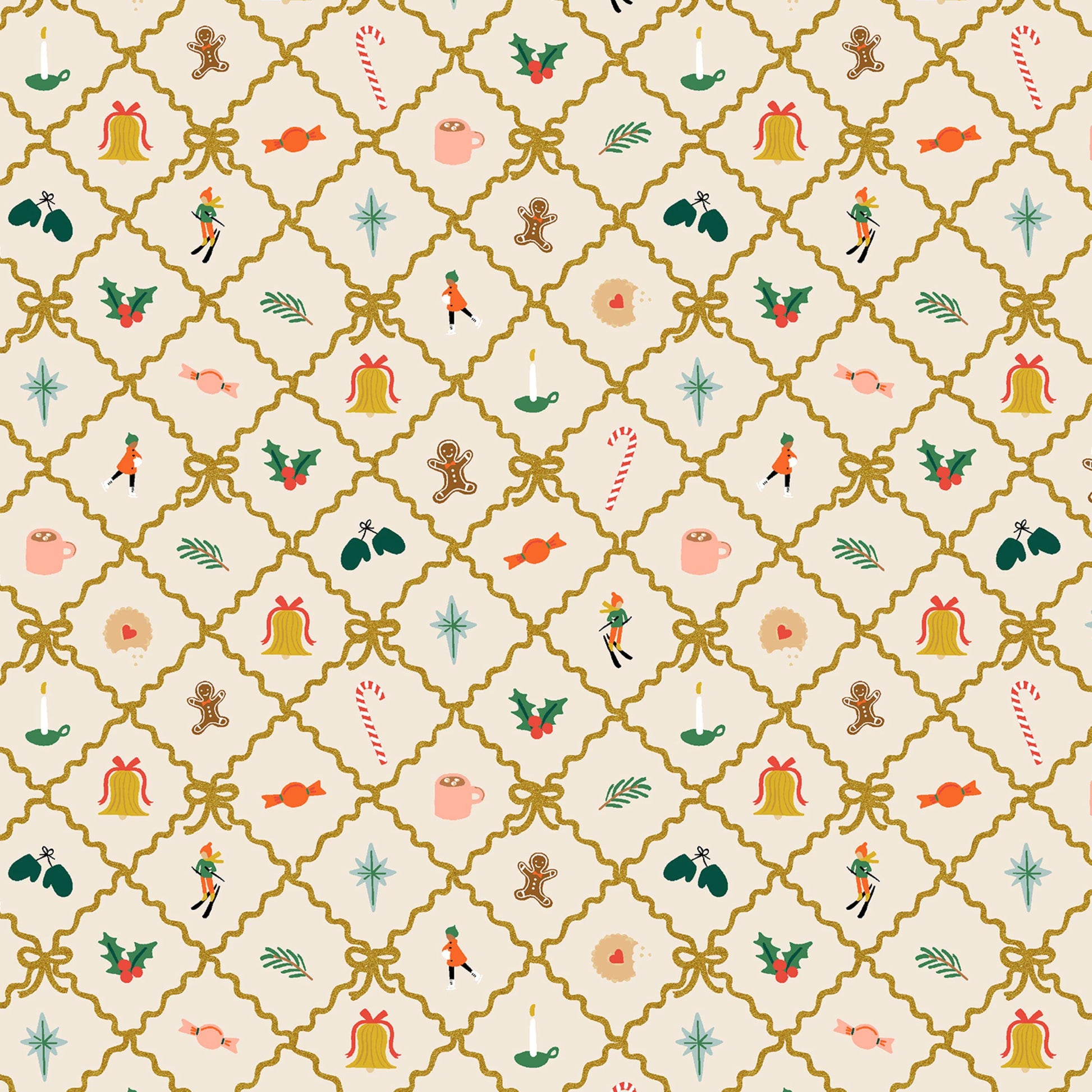 Holiday Argyle Cream Gold METALLIC Holiday Classics IV Anna Bond Rifle Paper Co Basics Cotton + Steel Fabric Fetish