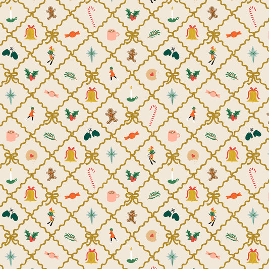 Holiday Argyle Cream Gold METALLIC Holiday Classics IV Anna Bond Rifle Paper Co Basics Cotton + Steel Fabric Fetish