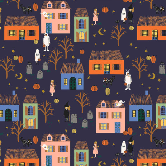Halloween Night Navy Halloween II SILVER METALLIC Anna Bond Rifle Paper Co Cotton + Steel Fabric Fetish
