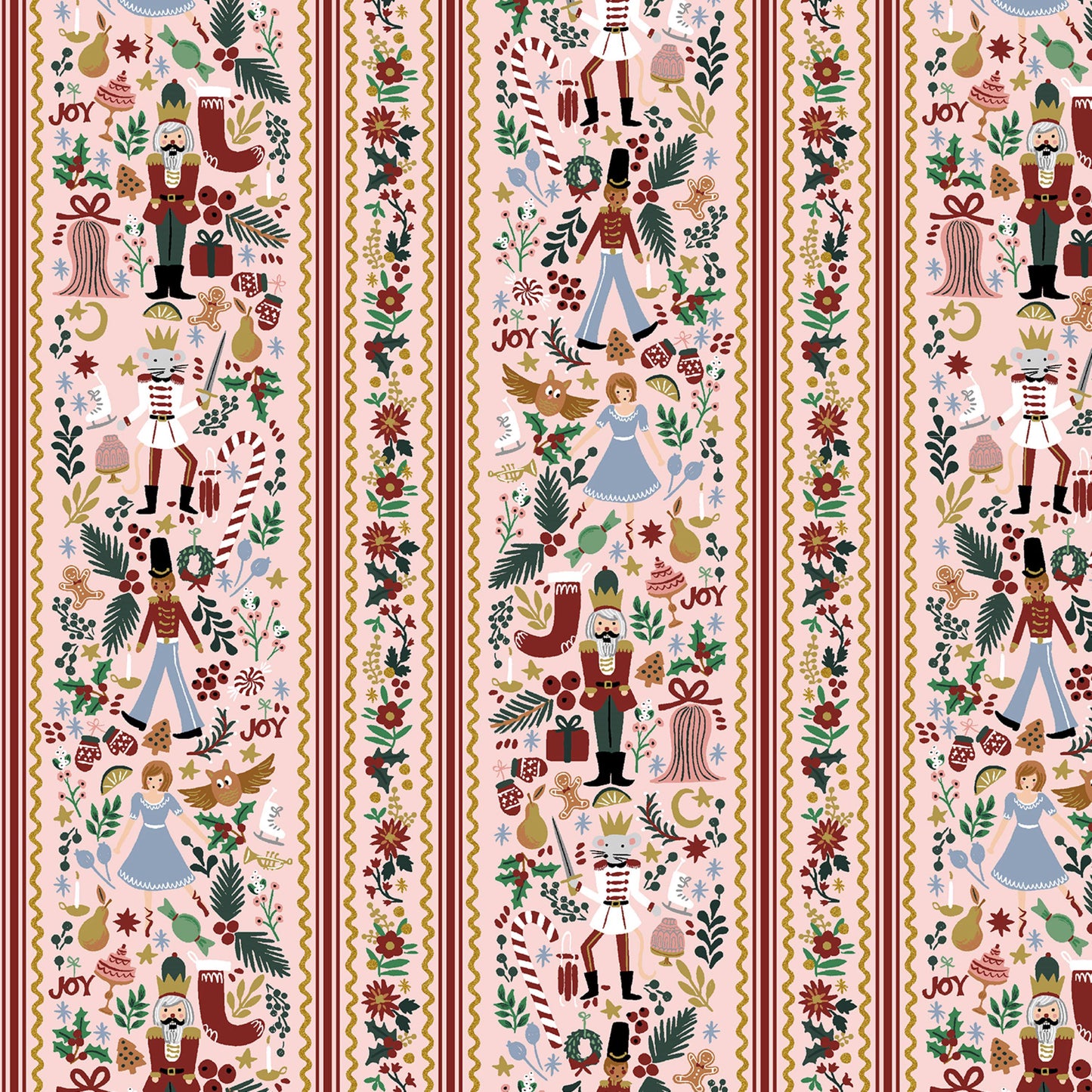 Holly Jolly Nutcracker Blush Gold METALLIC Holiday Classics IV Anna Bond Rifle Paper Co Basics Cotton + Steel Fabric Fetish