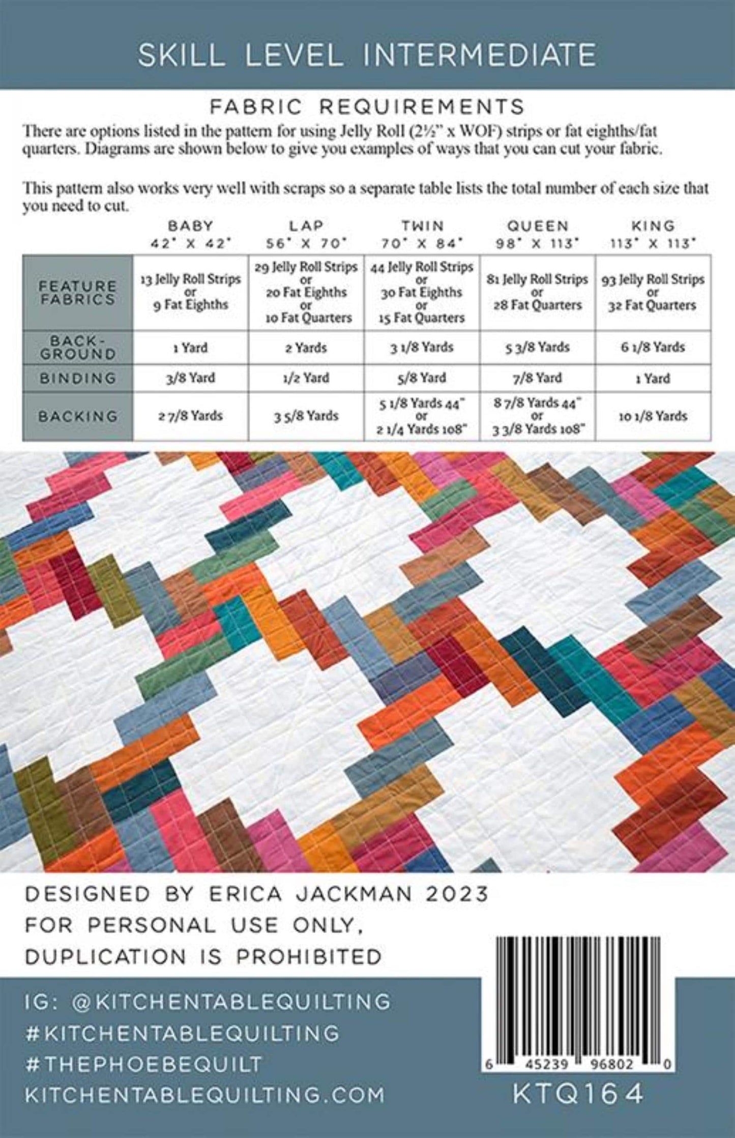 The Phoebe Quilt Pattern - Erica Jackman for Kitchen Table Quilting - 5 Sizes Jelly Roll Friendly