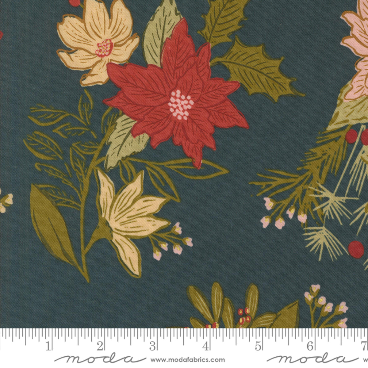 Festive Florals Midnight GOLD METALLIC Old World Yuletide Fancy That Design House Moda Fabric Fetish