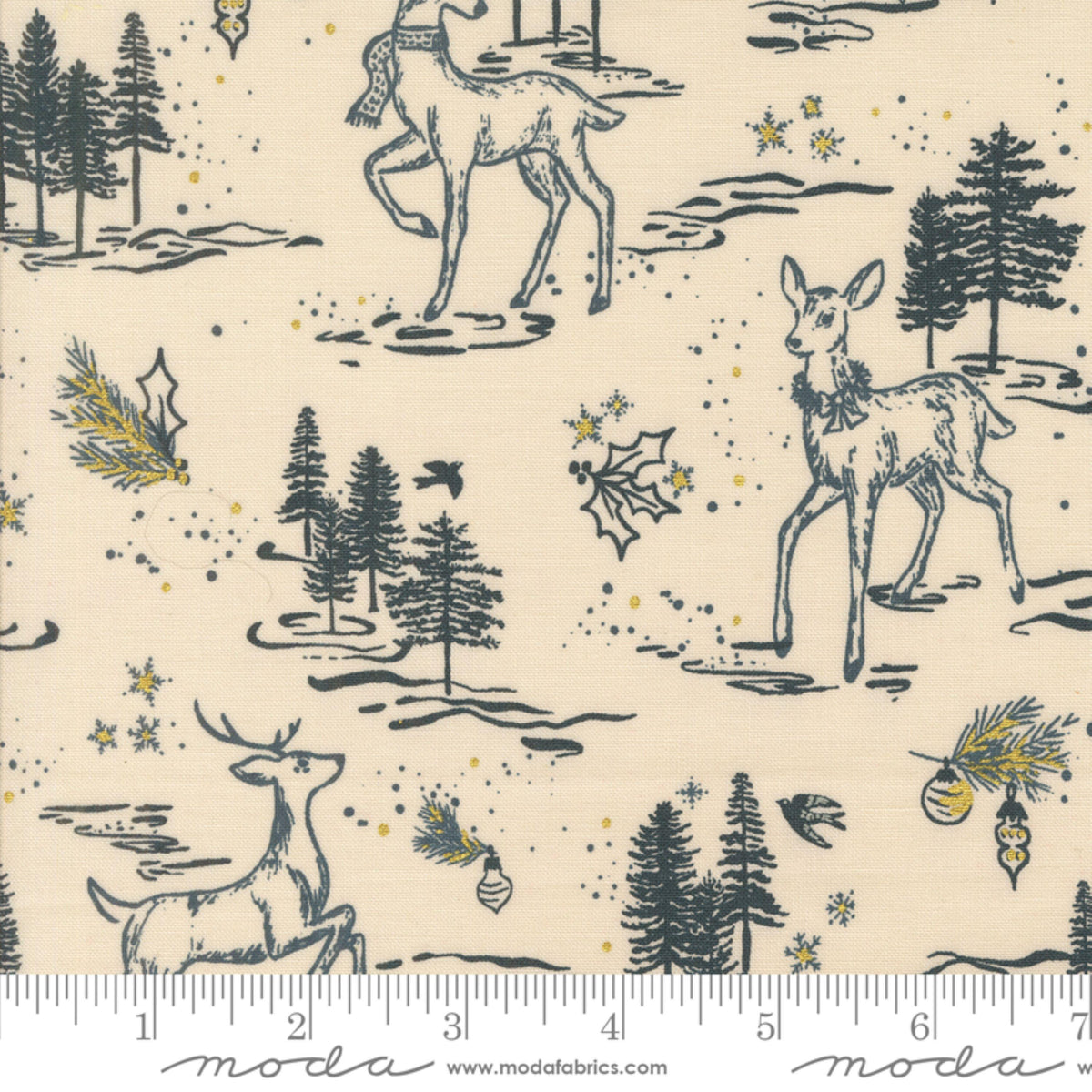Oh Deer Toile Eggshell GOLD METALLIC Old World Yuletide Fancy That Design House Moda Fabric Fetish
