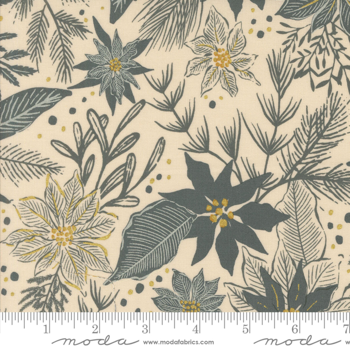 Poinsettia Eggshell GOLD METALLIC Old World Yuletide Fancy That Design House Moda Fabric Fetish