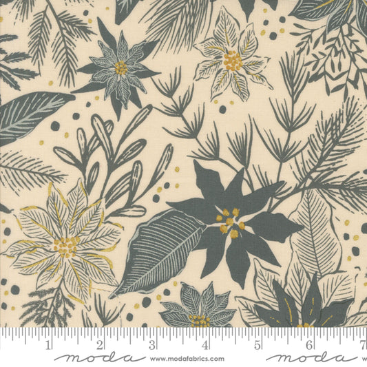Poinsettia Eggshell GOLD METALLIC Old World Yuletide Fancy That Design House Moda Fabric Fetish