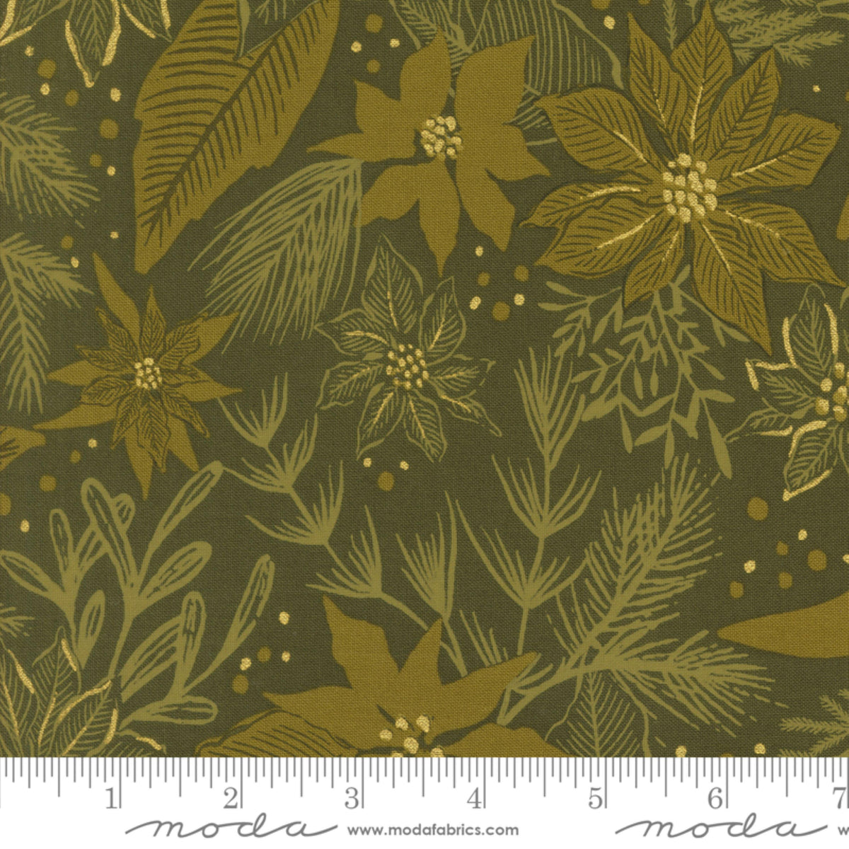 Poinsettia Pine GOLD METALLIC Old World Yuletide Fancy That Design House Moda Fabric Fetish