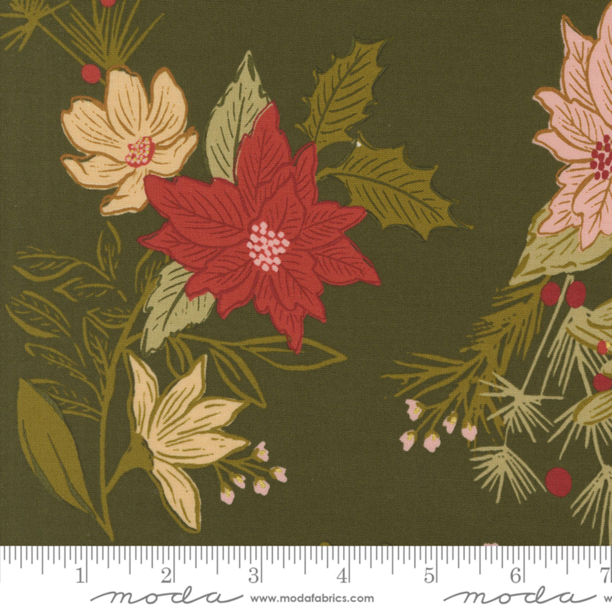 Festive Florals Pine GOLD METALLIC Old World Yuletide Fancy That Design House Moda Fabric Fetish