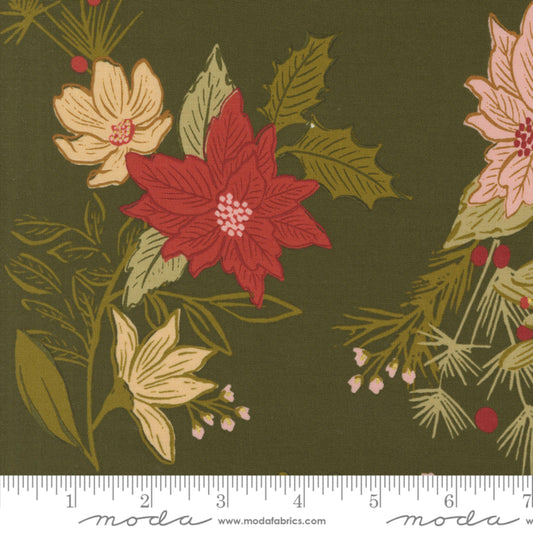 Festive Florals Pine GOLD METALLIC Old World Yuletide Fancy That Design House Moda Fabric Fetish