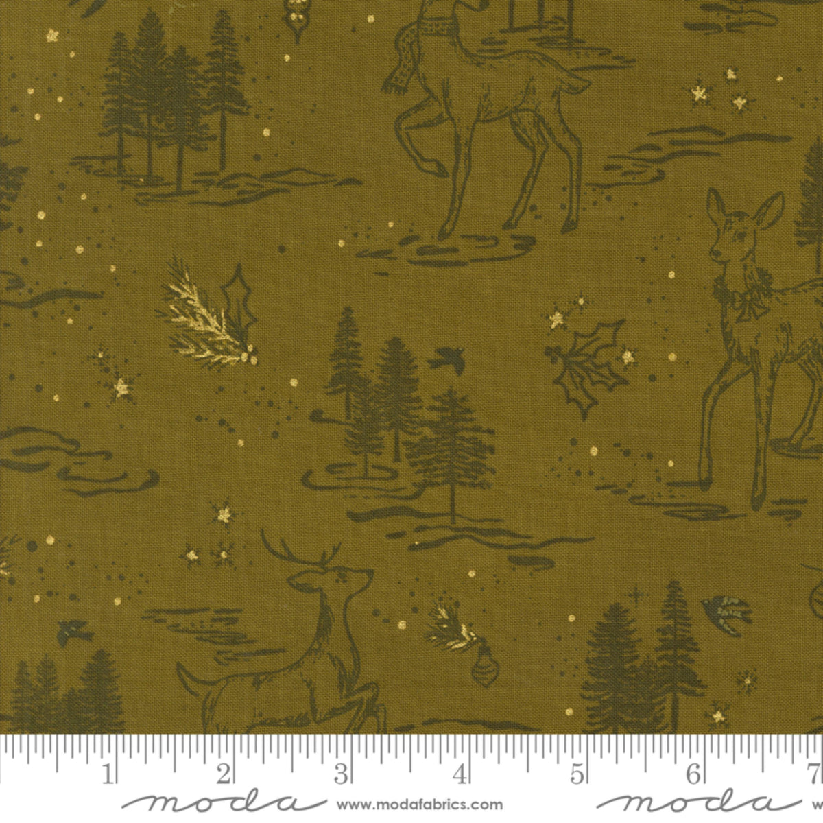 Oh Deer Toile Pickle GOLD METALLIC Old World Yuletide Fancy That Design House Moda Fabric Fetish