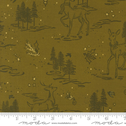 Oh Deer Toile Pickle GOLD METALLIC Old World Yuletide Fancy That Design House Moda Fabric Fetish