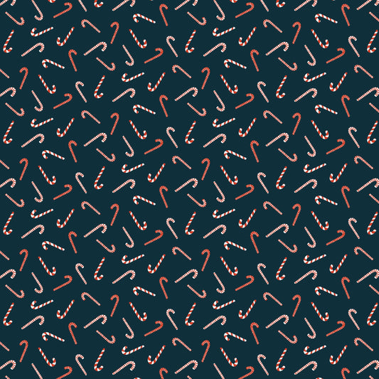 Candy Cane Toss Navy - RJR Studio - Christmas Lane - RJR Fabrics