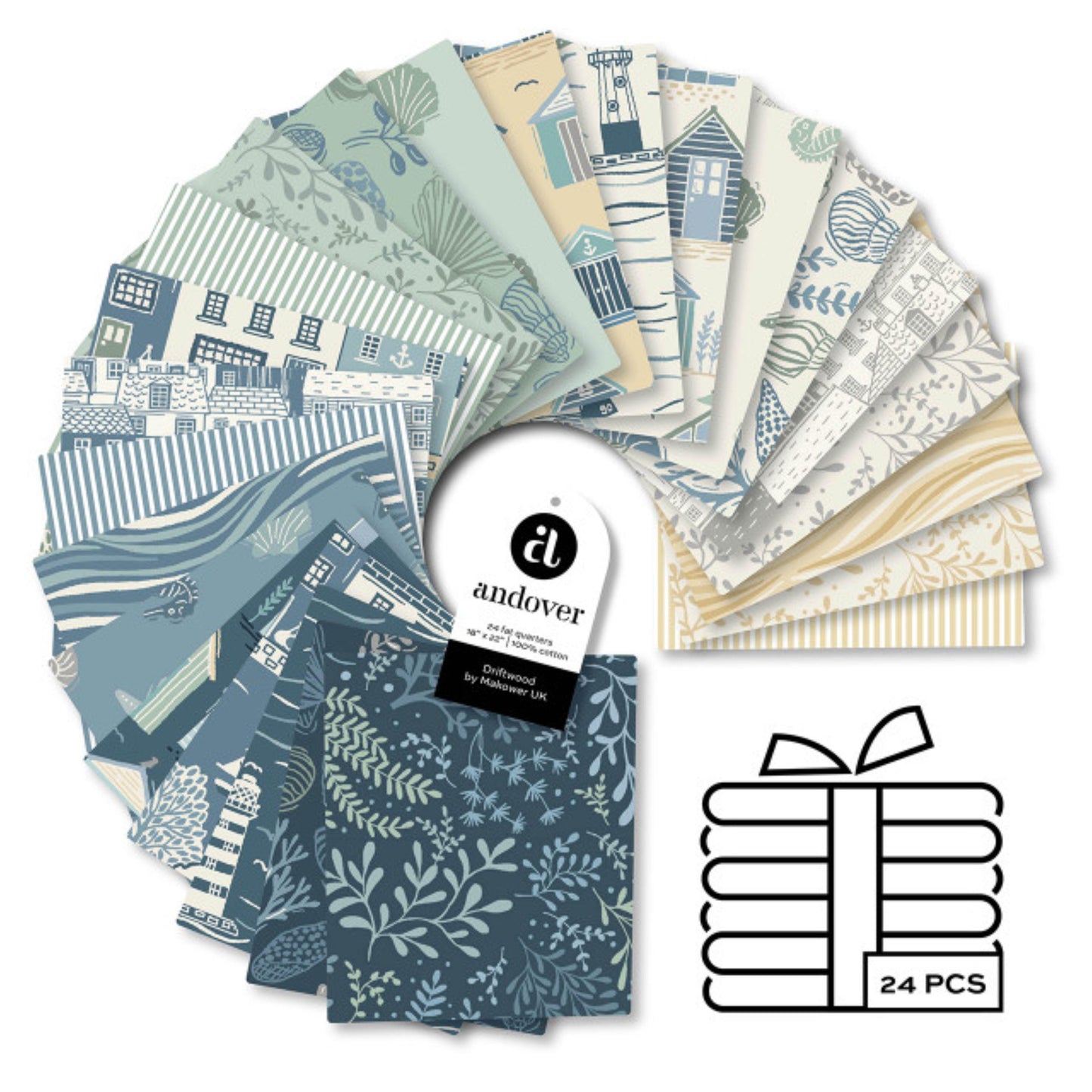 Driftwood- 24pc Fat Quarter Bundle - Makower UK -  Andover Fabrics