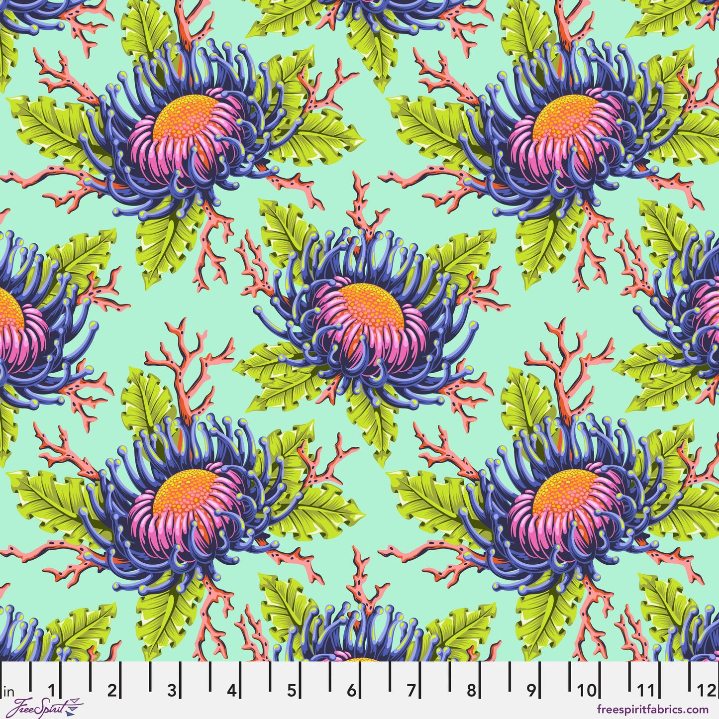 Friends & Anemones Seafoam Floral Reef Tula Pink Freespirit Fabrics Fabric Fetish