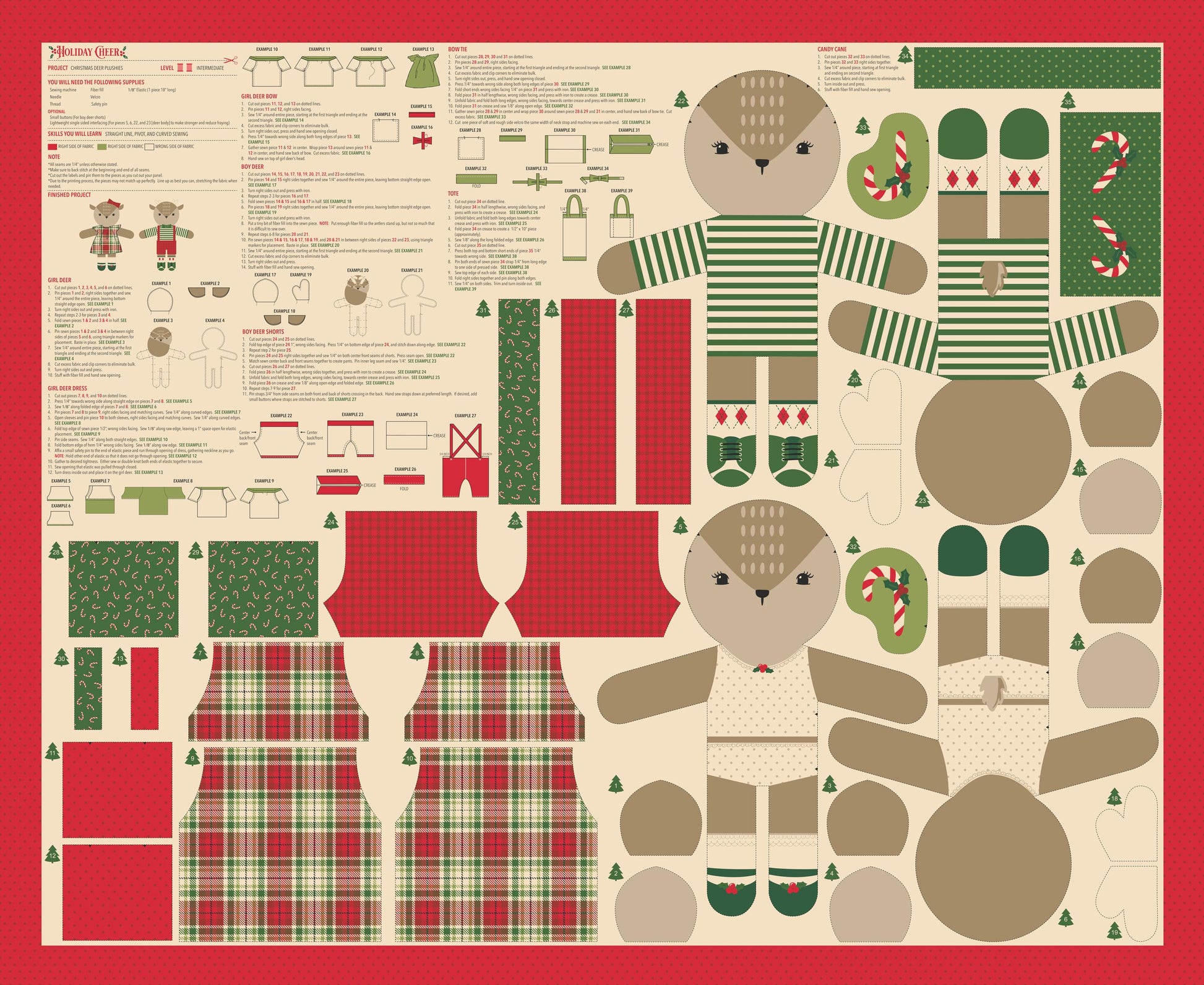 Stuffies Cut and Sew Panel Panel 36" x 44" Holiday Cheer Stacy Iest Hsu Moda Fabric Fetish