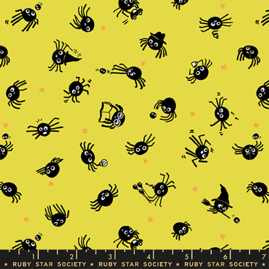 Spiders Citron Freaky Familiars Ruby Star Society Fabric Moda Fabric Fetish