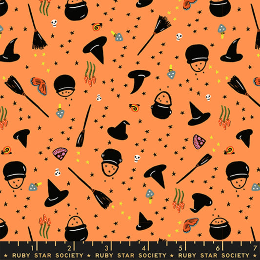 Witchy Woman Pumpkin Freaky Familiars Ruby Star Society Fabric Moda Fabric Fetish
