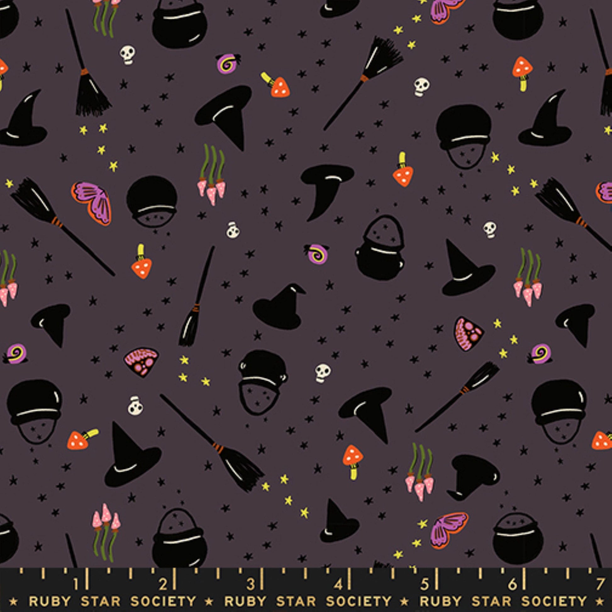 Witchy Woman Eggplant Freaky Familiars Ruby Star Society Fabric Moda Fabric Fetish