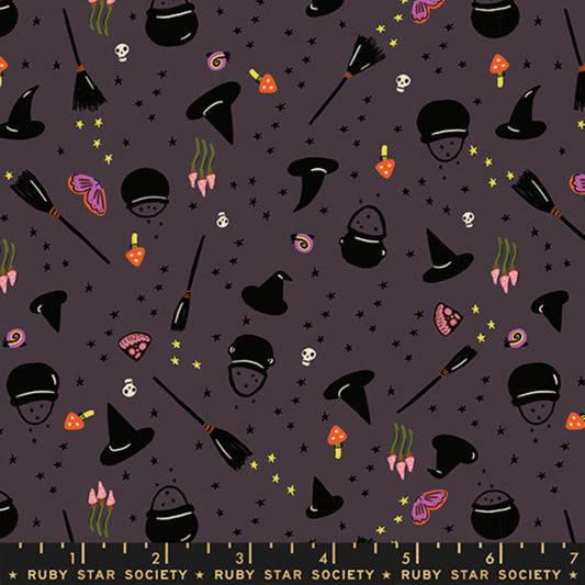 Witchy Woman Eggplant Freaky Familiars Ruby Star Society Fabric Moda Fabric Fetish