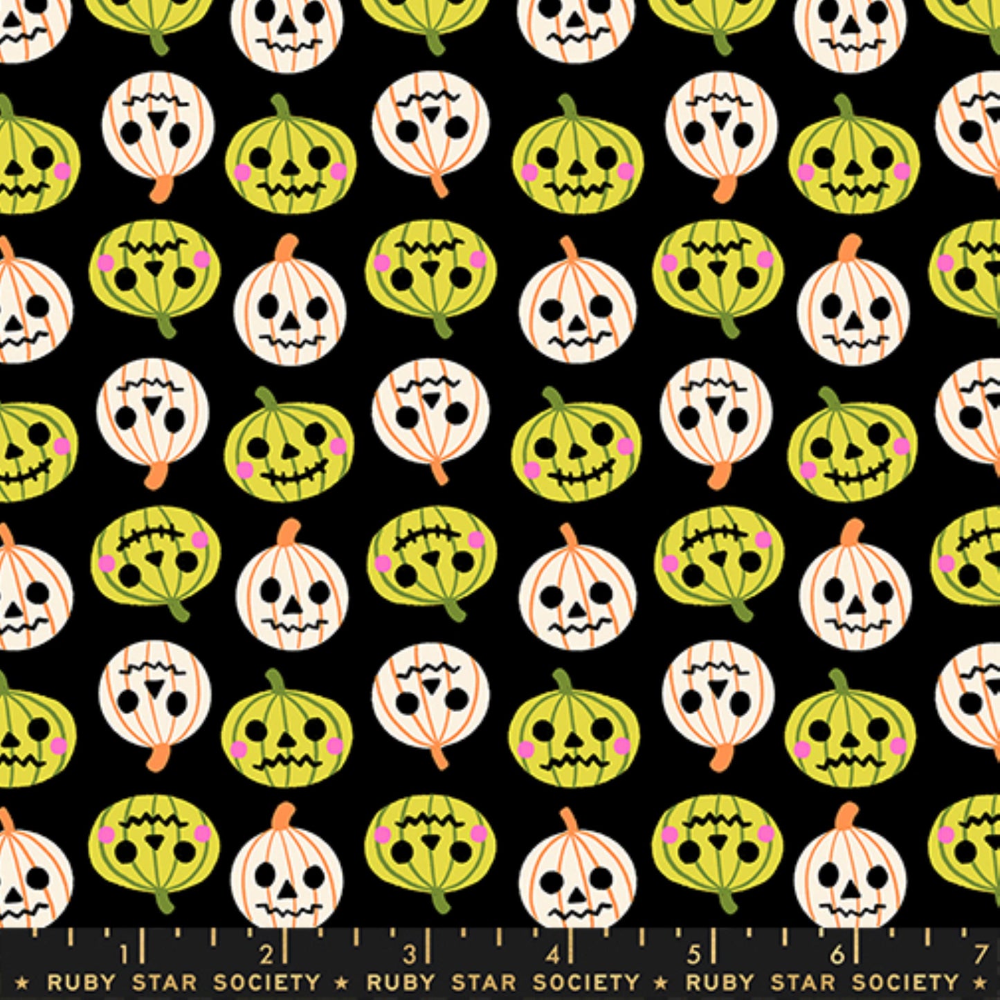 Pumpkin Party Black Freaky Familiars Ruby Star Society Fabric Moda Fabric Fetish