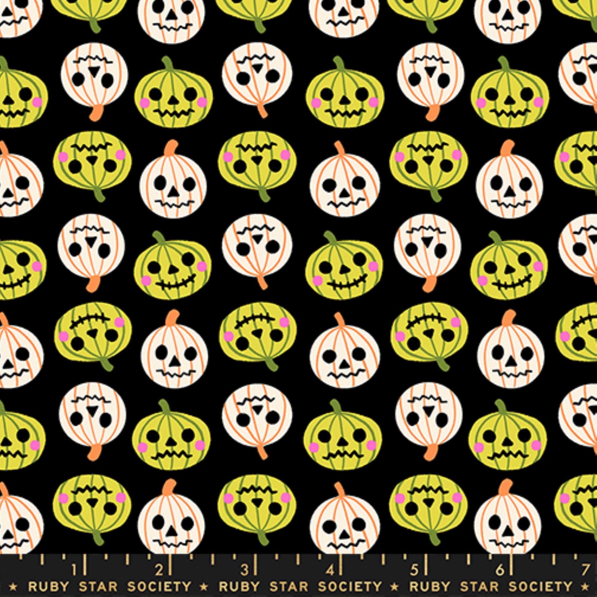 Pumpkin Party Black Freaky Familiars Ruby Star Society Fabric Moda Fabric Fetish