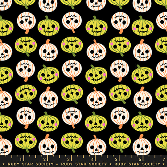 Pumpkin Party Black Freaky Familiars Ruby Star Society Fabric Moda Fabric Fetish
