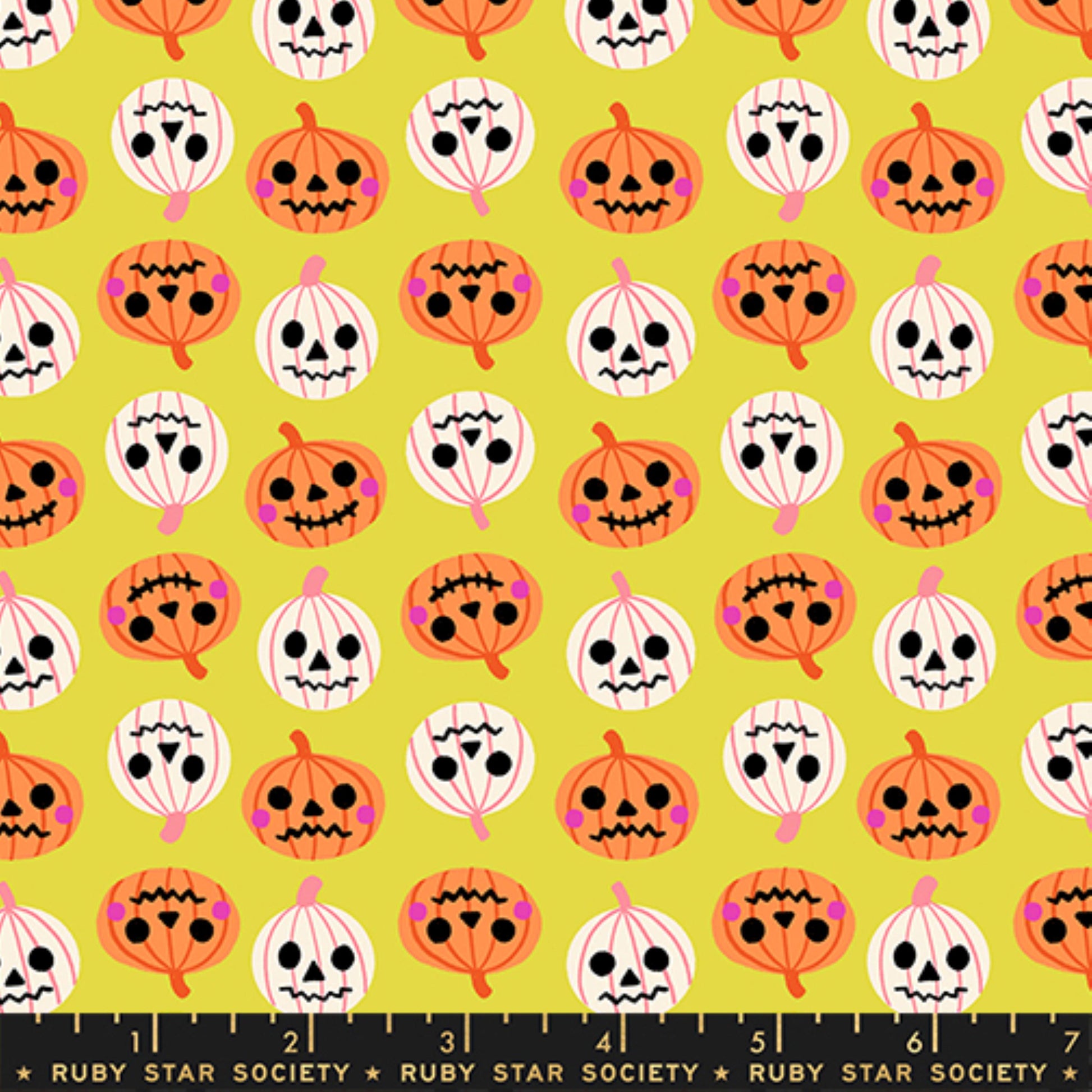 Pumpkin Party Citron Freaky Familiars Ruby Star Society Fabric Moda Fabric Fetish