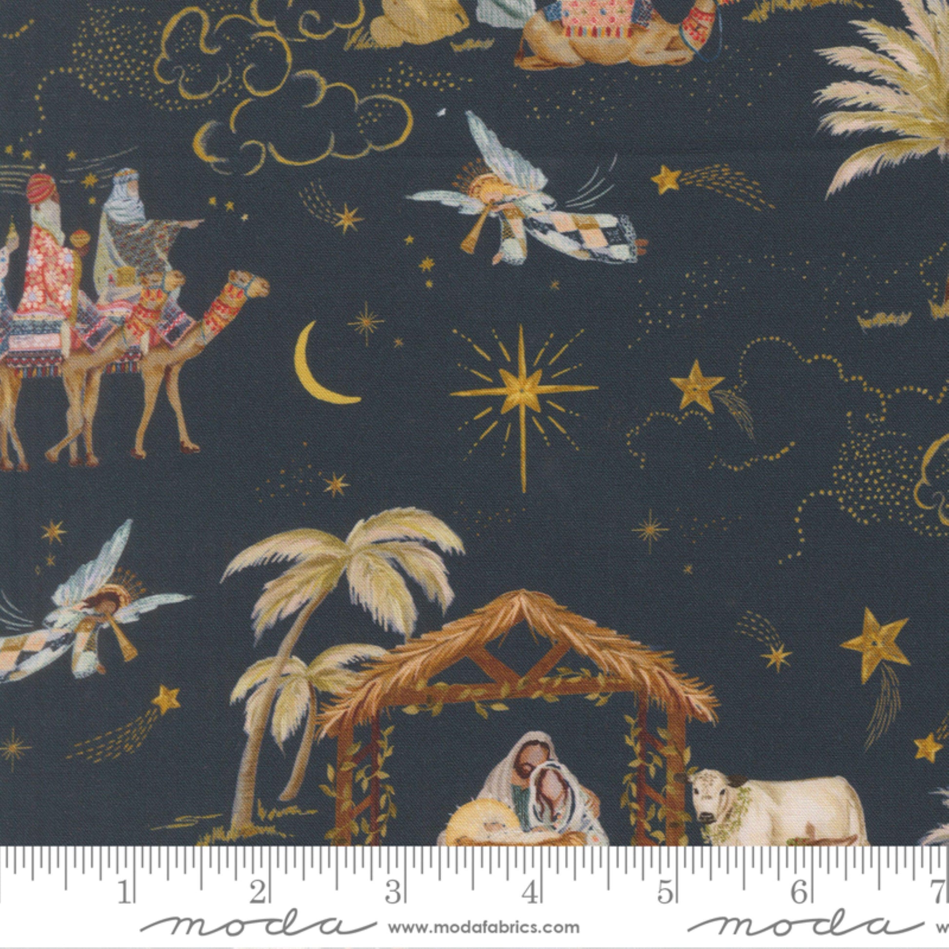 Nativity Holy Night Silent Night Watercolor Heart Moda Fabric Fetish