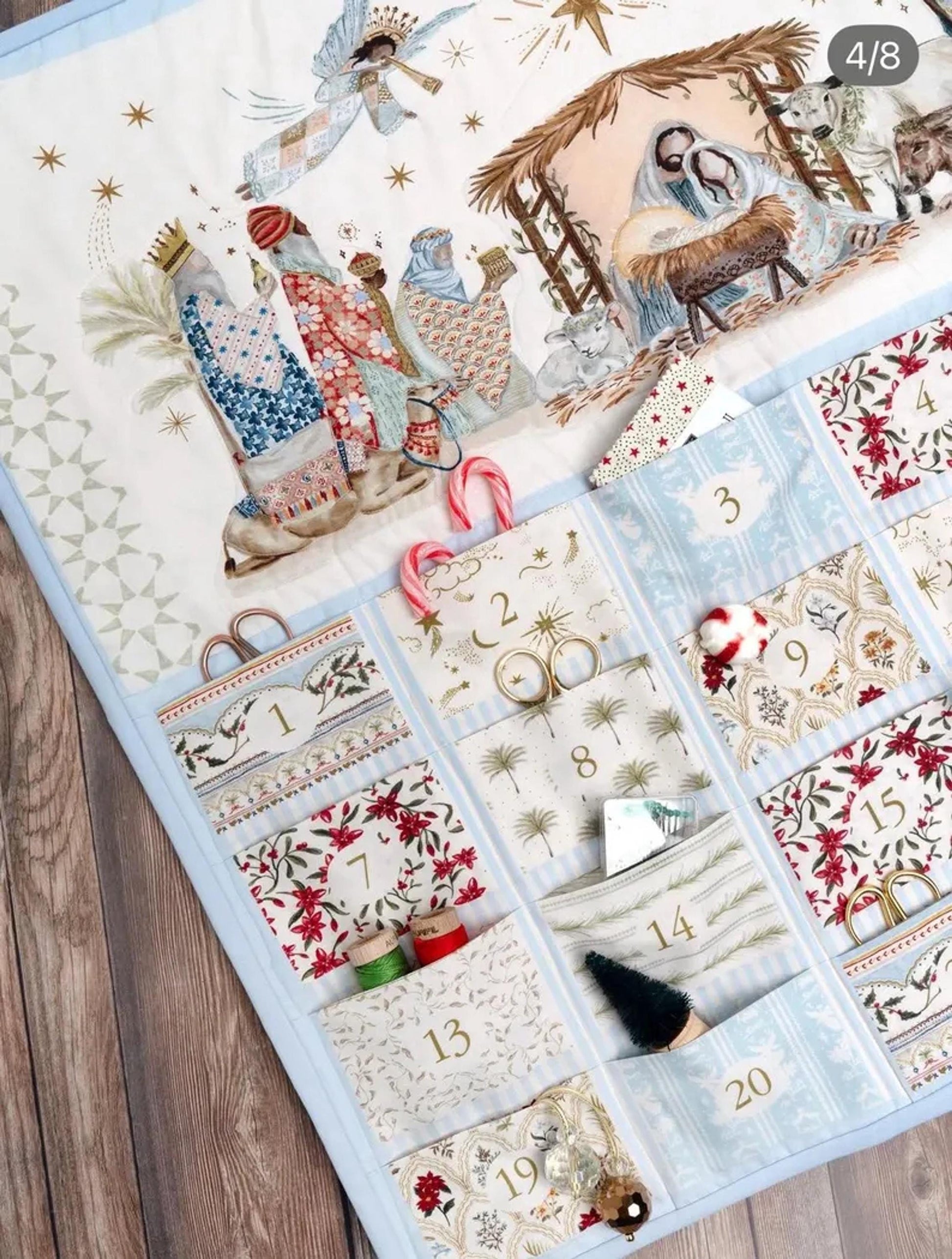 Nativity Advent Calendar 24"x44" Christmas PANEL Silent Night Watercolor Heart Moda Fabric Fetish