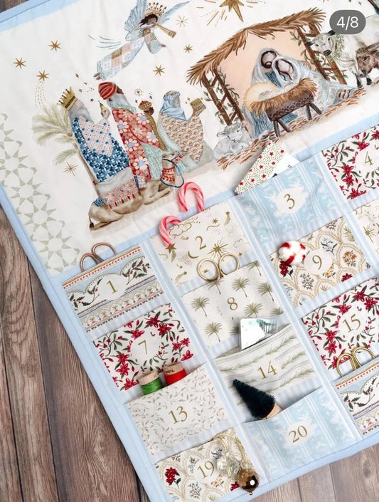 Nativity Advent Calendar 24"x44" Christmas PANEL Silent Night Watercolor Heart Moda Fabric Fetish