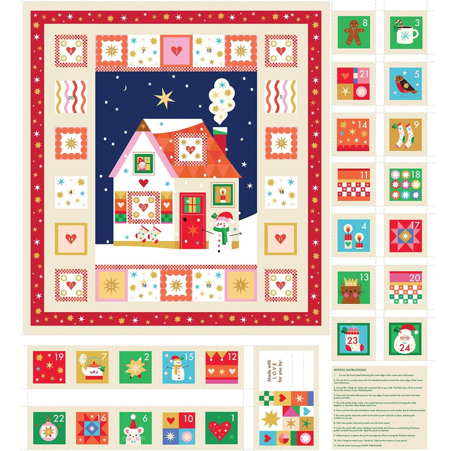 Advent Christmas PANEL Home for Christmas Fizzy Pop Prints Thread & Ink Fabric Fetish