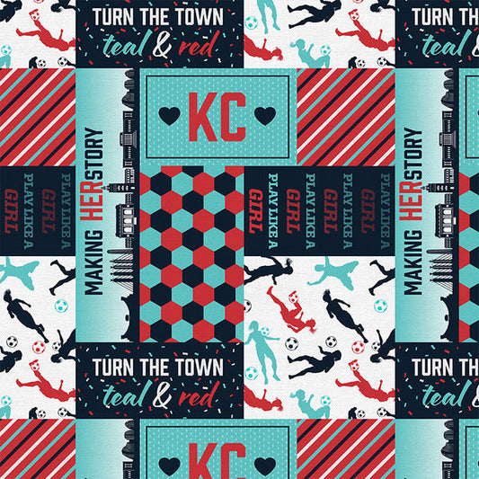 Turn The Town Teal - KC Soccer - Paintbrush Studio Fabric 100% Quilters Cotton