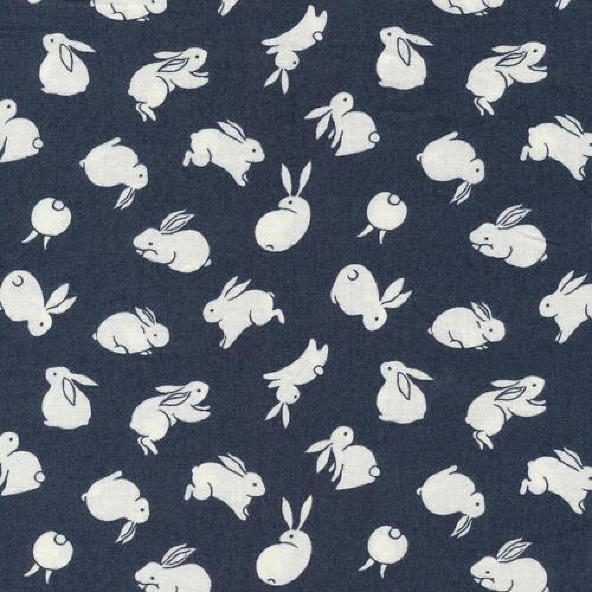 Paintbrush Studio Fabric  -  Moon Rabbit - Tossed Rabbit Navy - Quilters Cotton Fabric Fetish