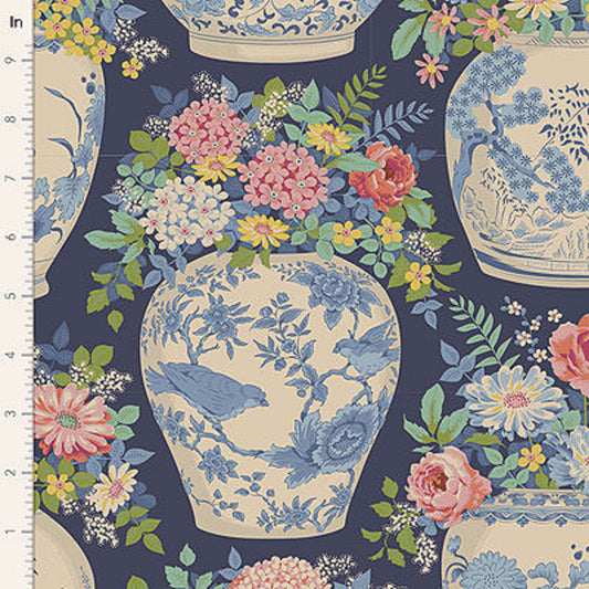 tilda fabrics chic escape flower vase blue Fabric Fetish