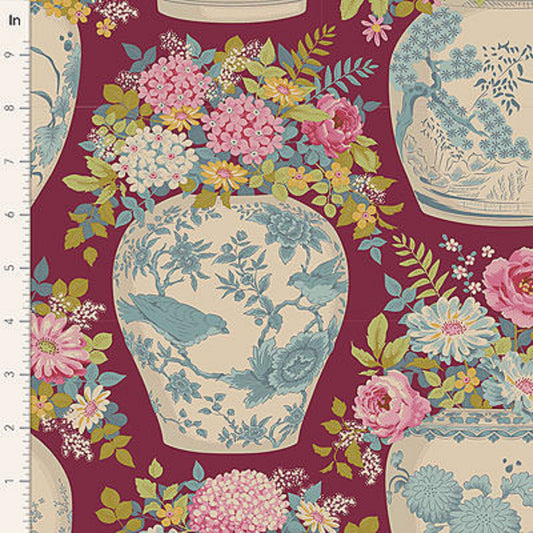 tilda fabrics chic escape flower vase maroon Fabric Fetish