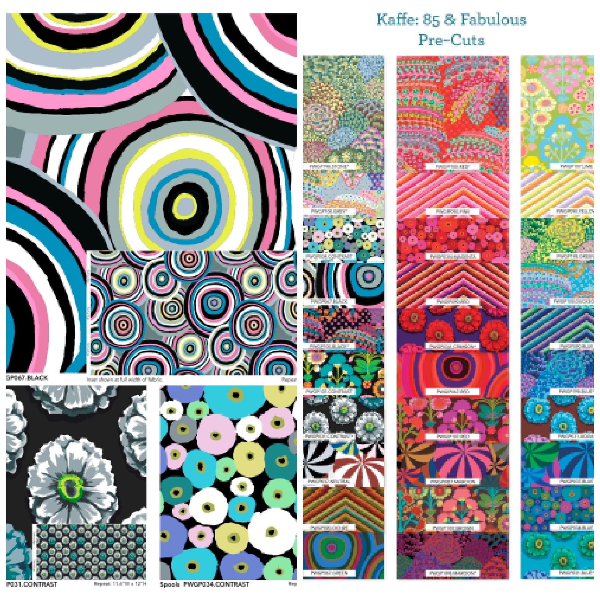 85 and Fabulous - Freespirit Fabrics -  Kaffe Fassett - 10" Square Bundle Fabric Fetish