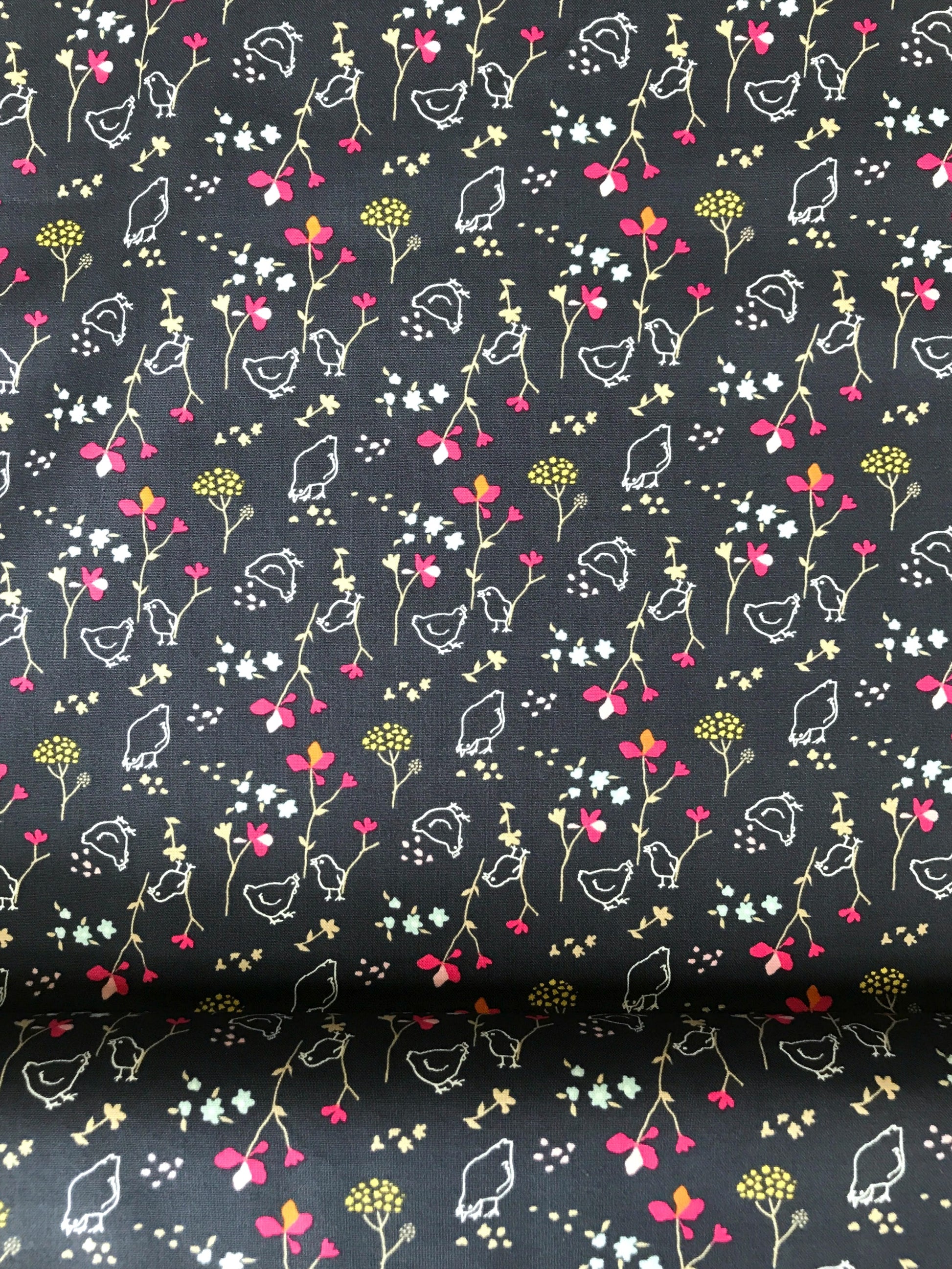 Riley Blake Fabric - Minki Kim - Someday - Chickens Navy - Quilters Cotton