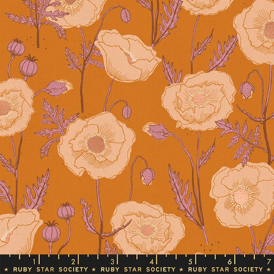 Icelandic Poppies Caramel - Copper METALLIC - Unruly Nature - Jen Hewett - Ruby Star Society Fabric - Moda 100% Quilters Cotton - RS6012 11M Fabric Fetish