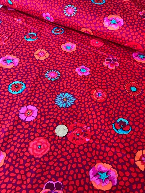 Kaffe Fassett Warm 2016 Guinea Flower Red 100% Quilters Cotton Available in Fat Quarter, Half Yard, Yard Fabric Fetish