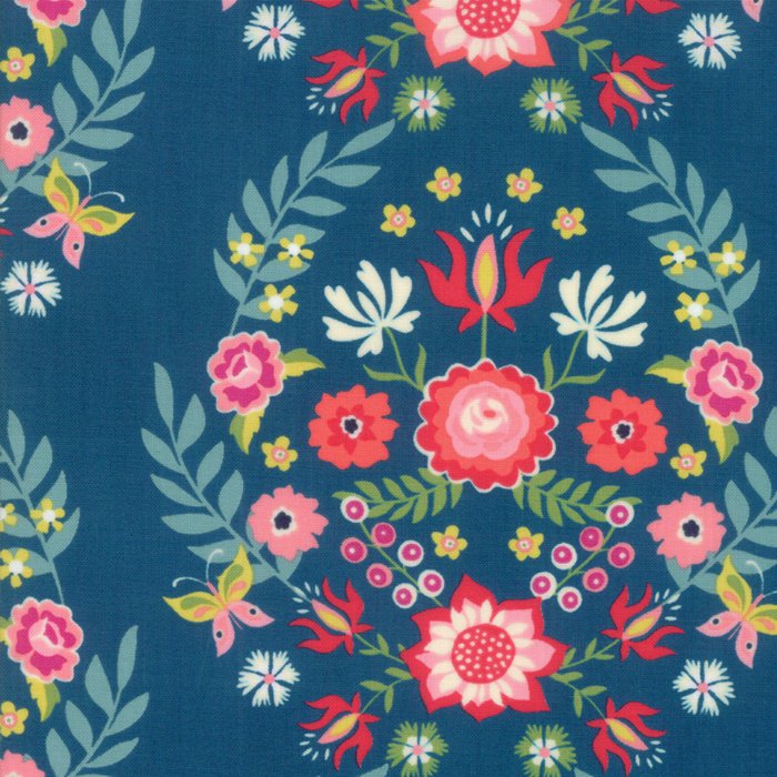 moda rosa floral prussian blue Fabric Fetish
