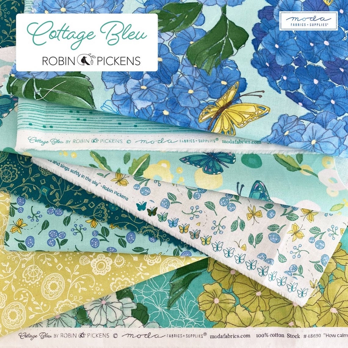 Cottage Bleu Moda Fat Quarter Bundle by Robin Pickens - authentic Thirty-eight (38) 18