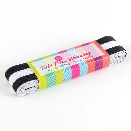 Tula Pink Nylon Webbing 1.5 Inch 38mm Black and White Renaissance Ribbons Fabric Fetish