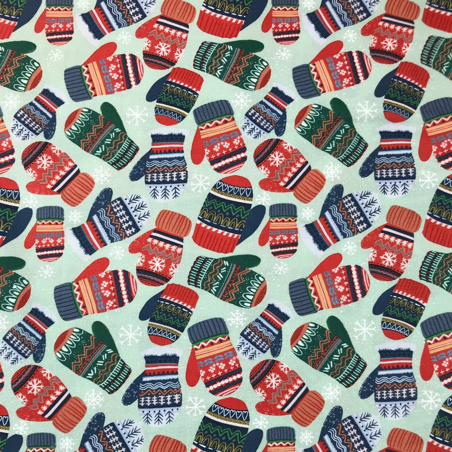 Cozy Mittens Sage Christmas Squad Mia Charro Freespirit Fabrics 100% Quilters Cotton Fabric Fetish