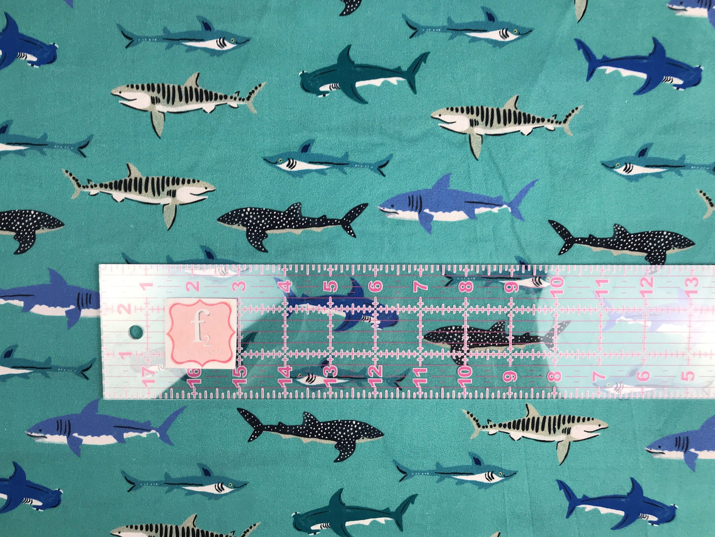 Sharks Aquatic Paradise Louise Cunningham Dashwood Studio Quilters Cotton 2100 AQUA Fabric Fetish