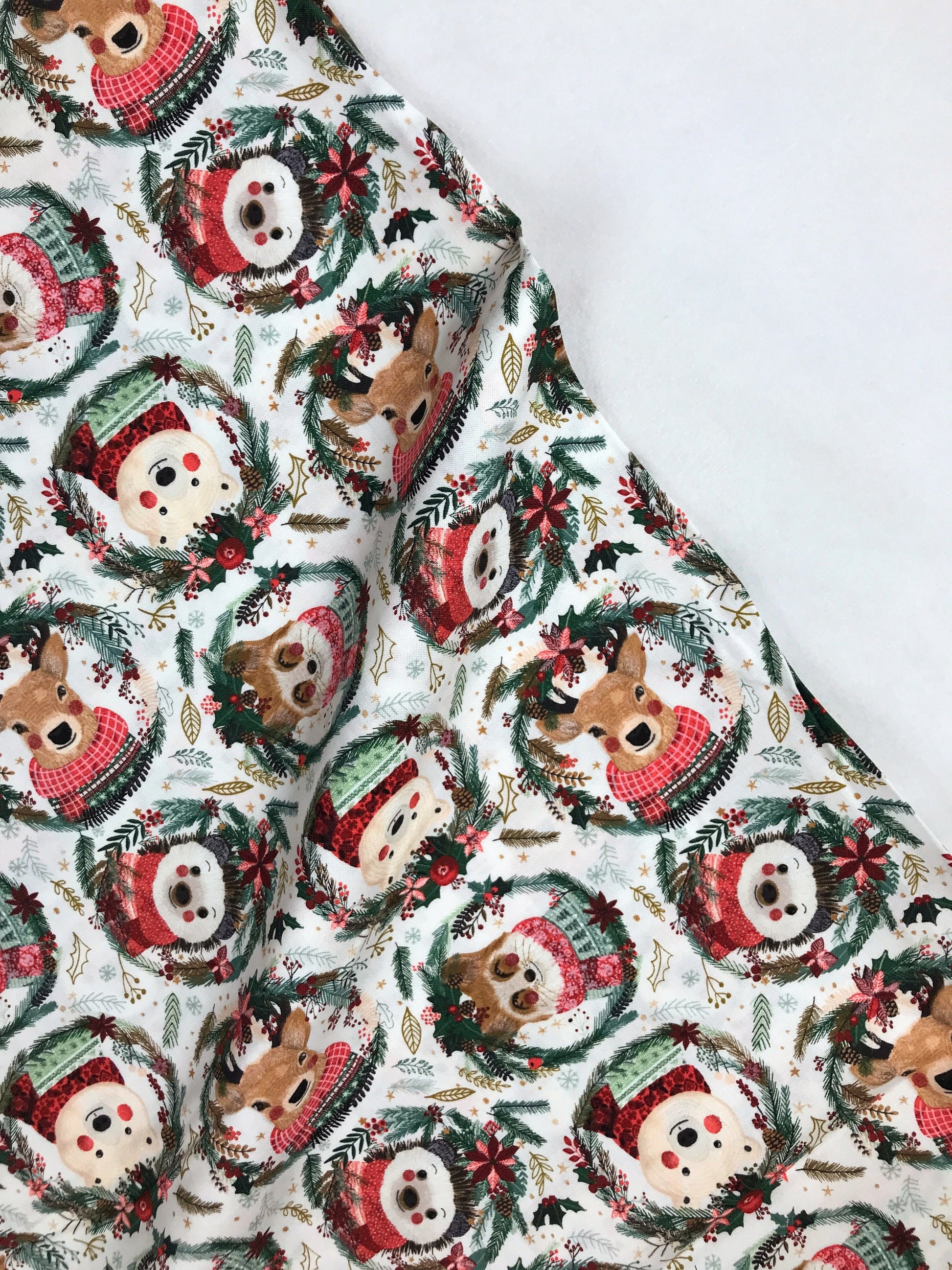 Fuzzy Animals Ivory Christmas Squad Mia Charro Freespirit Fabrics 100% Quilters Cotton Fabric Fetish