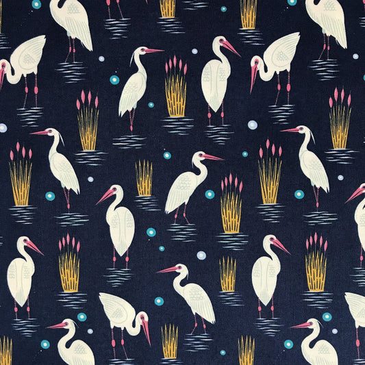 Birds Navy Multi Pond Tales Rebecca Elfast Figo Fabrics 100% Quilters Cotton Fabric Fetish
