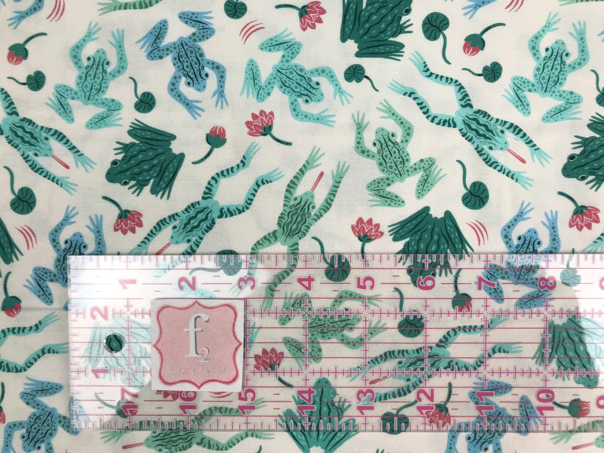 Frogs Mint Pond Tales Rebecca Elfast Figo Fabrics 100% Quilters Cotton Fabric Fetish