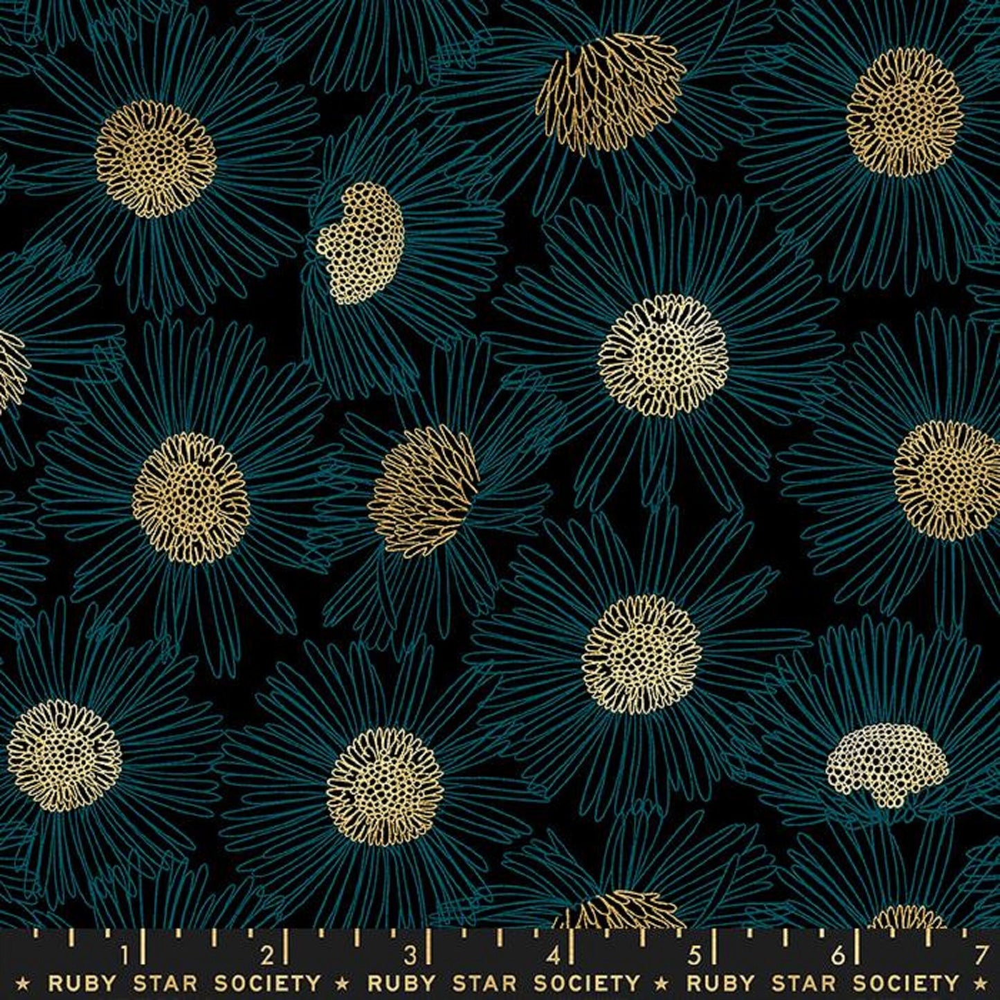 Daisy Black METALLIC Gold Reverie Melody Miller Ruby Star Society Fabric Moda 100% Quilters Cotton Fabric Fetish