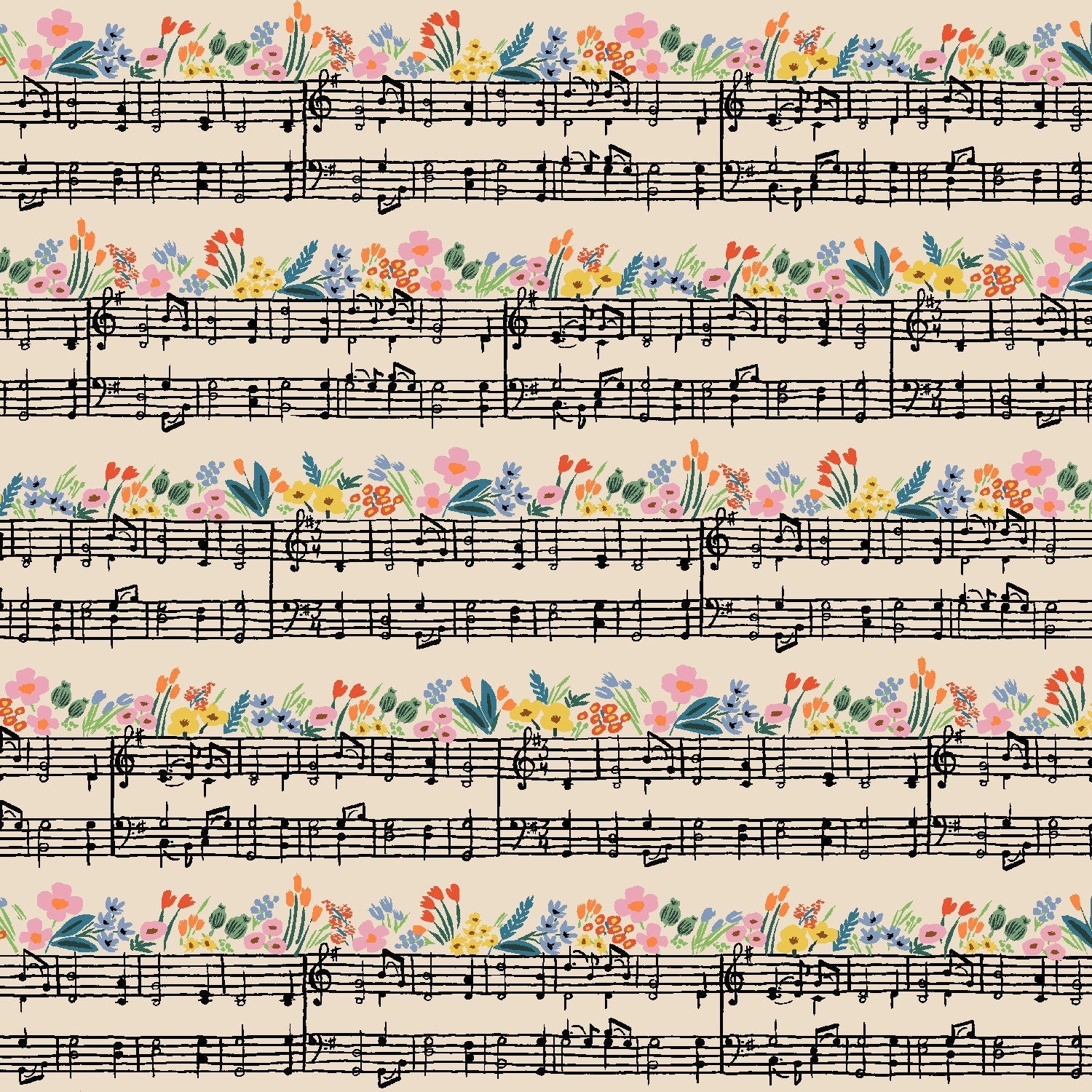 Music Notes Cream Bramble Anna Bond Rifle Paper Co Cotton + Steel 100% Quilters Cotton Fabric Fetish