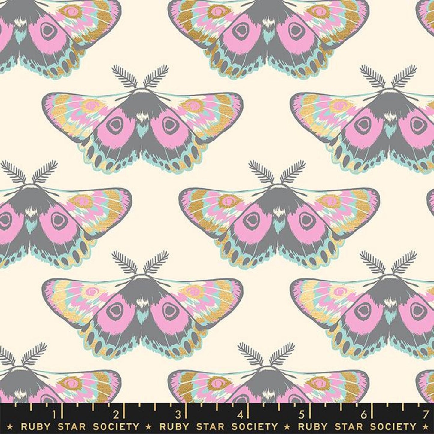 Glow Moth Buttercream METALLIC Gold Firefly Sarah Watts Ruby Star Society Moda 100% Cotton Quilting Fabric Yardage Fabric Fetish